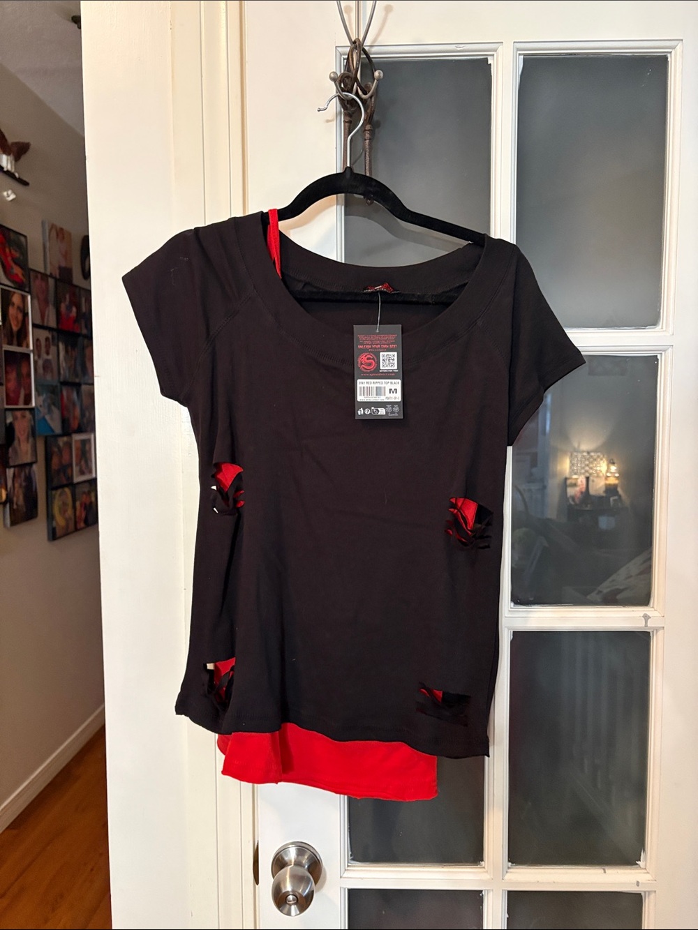 Black and Red Layered Short Sleeve Women's Top